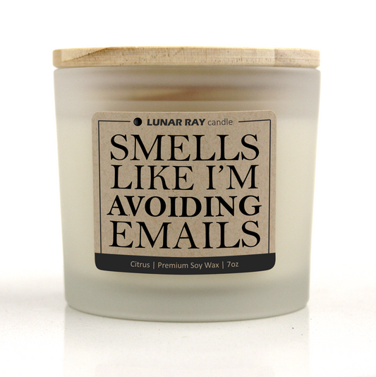 SMELLS LIKE I'M AVOIDING EMAILS - Kraft Label, Citrus Scent, Frosted Jar, Candle