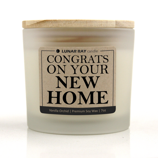 CONGRATS ON YOUR NEW HOME - Kraft Label, Vanilla Orchid Scent, Frosted Jar, Candle