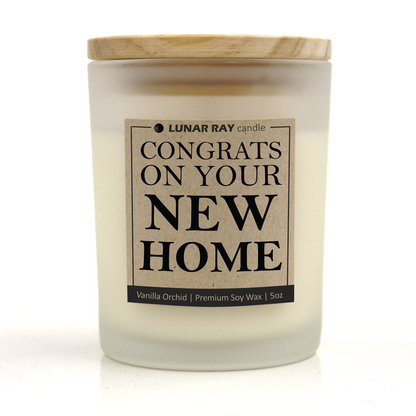 CONGRATS ON YOUR NEW HOME - Kraft Label, Vanilla Orchid Scent, Frosted Jar, Candle