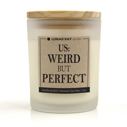 US: WEIRD BUT PERFECT - Kraft Label, Vanilla Orchid Scent, Frosted Jar, Candle