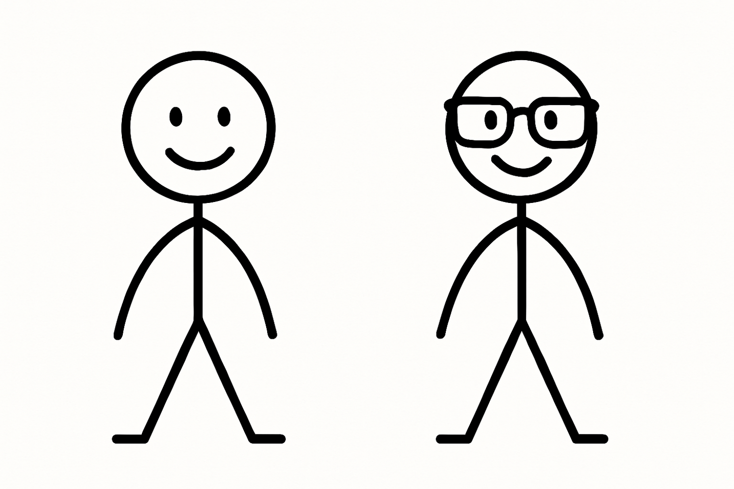 two stick dudes, one with glasses